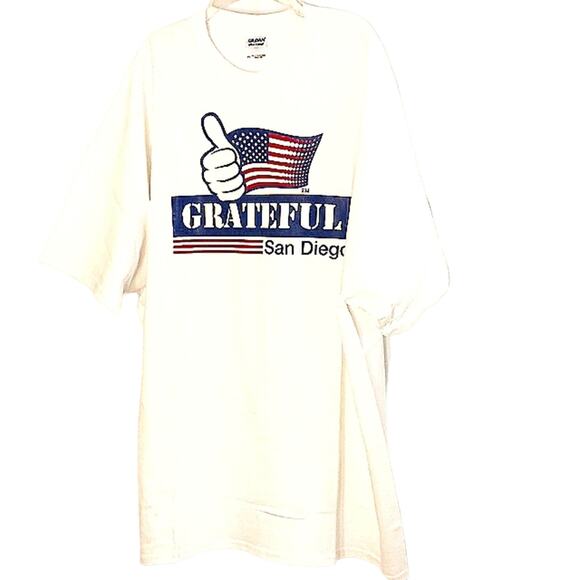 SAN DIEGO T-Shirt Mens Sz L WHITE Crewneck American Flag GRATEFUL Patriotic Flag - Picture 6 of 12